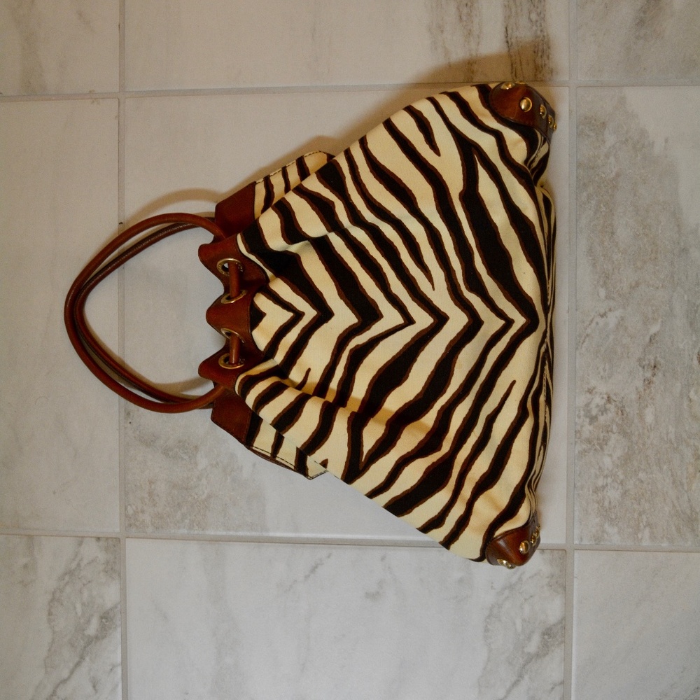 Michael Kors Zebra Stud Brown Leather Hobo Bag - Picture 6 of 8